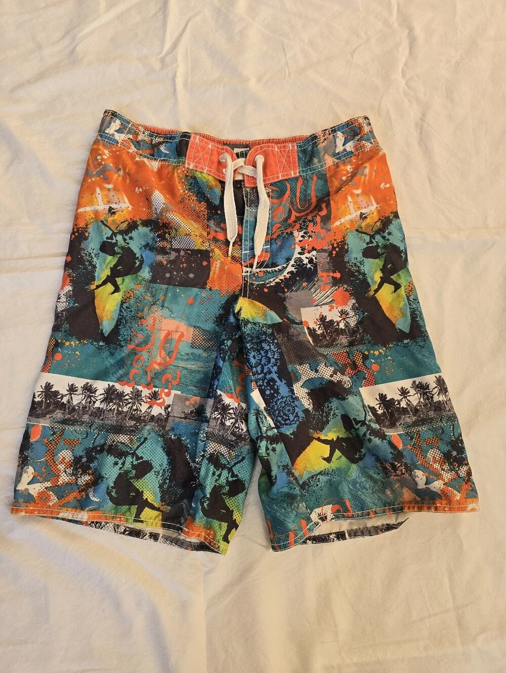 Old Navy Blue & Orange Graphic Swim Trunks